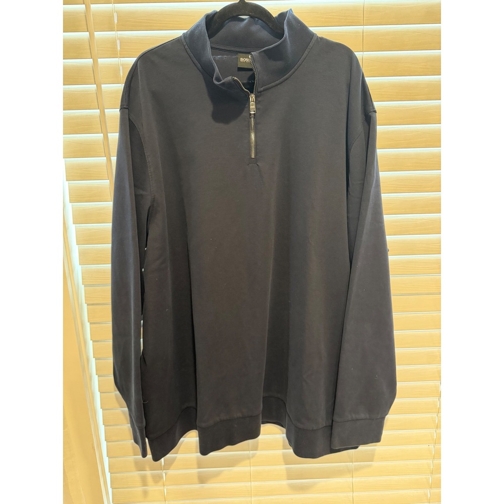 BOSS Hugo Boss Mens Navy Blue Quarter Zip Pullover Sweatshirt 5XL Cotton Blend